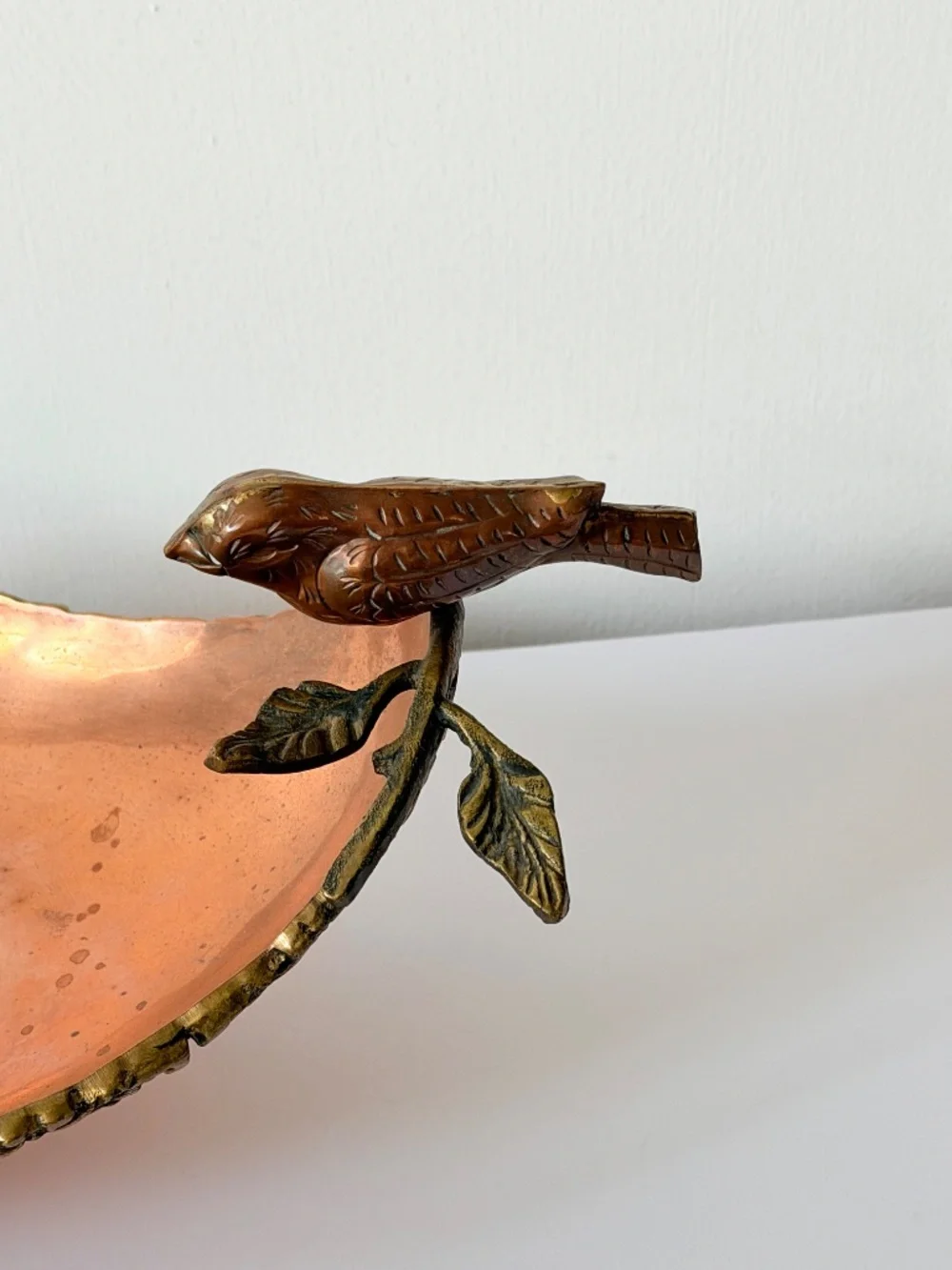 Vintage Copper and Brass Footed Tray Bowl Bird Handles Possibly made in Mexico